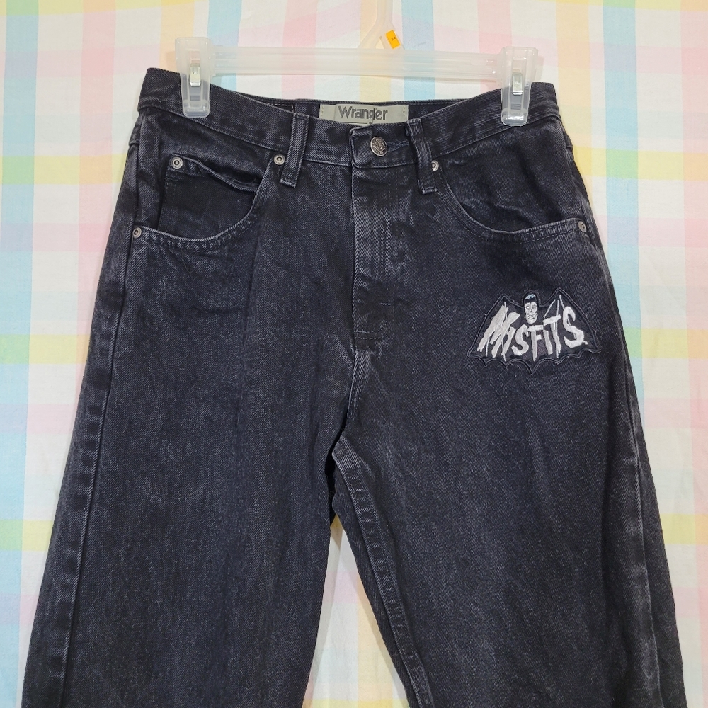 MISFITS Wrangler jeans black denim straight leg punk rock alternative patched